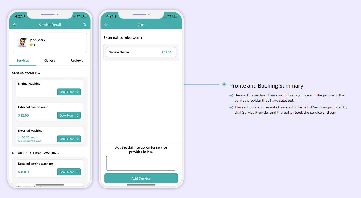 profile and booking summary